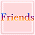 Pixelated pink square with white border containing 'Friends Forever' text and two blonde figures on a cloud.
