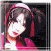 A person with dark hair in pigtails wearing a pink headband and pink top, with red lips and a slight smile, shown in three variations with text overlays.