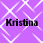Purple background with white geometric pattern and four instances of the text 'Kristina' in black font.