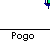 Pixelated character with white head and green body on blue base, labeled 'Pogo' in multiple positions