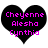 Two identical black heart-shaped icons with pink pixelated text reading Cheyenne Alesha Cynthio on a white background.