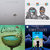 Static image shows four distinct pixelated sections: top-left gray with small dark spot, top-right two figures with teal and brown accents, bottom-left green glass-like shape, bottom-right blue and white structure on dark background.