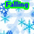 Pixelated blue snowflakes fall against a white background with green-bordered text reading 'Falling' and 'Snow.'