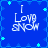 Blue background with light blue star and diamond patterns, white text reading "I Love Snow" in four quadrants.