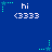 Blue background with repeated 'hi <3333' text and green star-shaped pixel art elements scattered across the image.