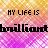 A static image with repeating text "MY LIFE IS brilliant" on a pixelated pink and yellow background.
