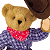Pixelated teddy bear in blue checkered shirt and red bandana holding brown hat, next to green background with 'OriginalIcons.com' text.
