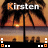 Animated icon showing a sunset over water with palm trees, name 'Kirsten' in white text at top left of each frame.