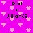 Pixelated pink background with repeating light pink hearts and black text reading "Rod + Jillian<3" in four identical arrangements.
