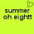 A bright yellow background features a green pixelated heart above two identical text blocks reading 'summer oh eight' in black pixelated font.