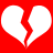 Two white broken heart shapes on a solid red background, each with jagged edges and no visible text or additional elements.