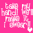 Pixelated pink background with white text repeating 'take hand make it ever!' and a heart symbol, showing animation changes in the heart's color.