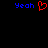 Blue text 'Yeah' appears on both sides of a red pixel-art heart symbol against black background.