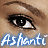 A 4-frame contact sheet of a pixelated animated icon featuring close-up facial details and the text "Ashanti" in blue gradient font, arranged in a 2x2 grid with visible eye and mouth variations across frames.