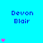 Blue background with repeated 'Devon Blair' text and pink heart icons in vertical stacks of one to five hearts.