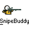 Pixel art animation of a yellow stick figure with white head aiming and firing a sniper rifle, displayed in a 2x2 contact sheet format with four distinct frames showing sequential shooting actions.