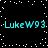 Pixelated cyan text "LukeW93" repeats across a black background with scattered white dots, forming two horizontal of identical text pairs