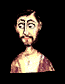 A pixelated cartoon character with a mustache and goatee appears in four vertical , each showing slight variations in facial expression and head position against a black background