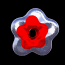 Four red flower-shaped icons with silver outlines arranged in a on black background, each showing slight variations in petal shape and outline curvature