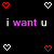 A 50x50 pixel animated buddy icon featuring text phrases and heart symbols on a black background, with color-coded text changing across frames.