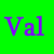 Green background with purple 'Val' text in three positions and a gray rectangle on the right side.