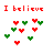 Pixel art buddy icon featuring Santa Claus with red and green hearts, text reading "I believe in SANTA!" on a white background.