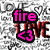 A pixelated image with repeated 'LOVE' text and heart symbols in grayscale, overlaid by a pink 'fire' label and '<3' symbol.