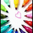 Colorful pencil icons arranged in a circular pattern around a central white space with a pink heart and pixelated text.