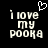 Pixelated white text on black background reads 'i love my pooka' with a heart symbol above the first line, two identical frames side-by-side.