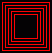 Red and black pixelated geometric patterns with nested squares and radiating lines on a black background.