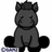 Pixelated dark gray horse with closed eyes sits on white background, surrounded by green text on blue and gray