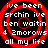 Four identical red concentric circles with white text reading "ive been srchin ive ben waitin 4 2morows all my life" on a black background.