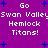 Purple background with white pixelated text reading "Go Swan Valley Hemlock Titans!" repeated twice, surrounded by blue star shapes.