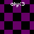 Purple and black checkered pattern with white text 'aly<3' repeated across the image, showing two distinct visual states.