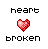 A contact sheet of 8 animated frames showing a pixelated red heart breaking into pieces, with text "heart" above and "broken" below each frame.