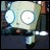 Pixelated static icon of a cartoon robot with large circular eyes, light-colored body, and visible limbs against dark background.