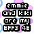 Pixelated text and image with four sections: top-left text, top-right symbols, bottom-left dog photo, bottom-right empty space