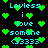 Pixelated cyan text and green heart symbols on a black background, with repeated phrases and heart shapes scattered across the frame.