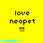 Yellow background with black text 'love neopet !!!' repeated in two , each containing three identical text blocks, separated by a horizontal blue gradient bar