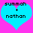 Two identical pixelated blue hearts on a bright pink background, each containing black text reading 'summah' above a plus sign and 'nathan' below.