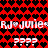 Red background with black heart pattern, white text "RJ♥Julie" and "????" repeated in two , pixelated appearance