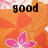Animated icon with orange floral background, pink flowers, and black text changing from 'good' to 'luck' to 'janice!!!'