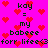 Bright pink background with red pixelated hearts scattered throughout, featuring repeated black text reading 'kay = my babe for life <3' in a pixelated font.
