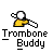 Pixelated icon shows a yellow and black trombone with white bell, positioned above 'Trombone Buddy' text on gray background.