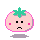 Four pixel-art frames of a pink tomato-shaped character with green stem, showing facial expression changes across animation cycles.