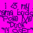 Pixelated text repeats across a bright pink background with purple lettering, showing phrases like "i is my" and "Polo M" in distorted blocky characters.