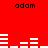 Red background with four instances of the word 'adam' in black pixelated text and white horizontal bar patterns above and below the text.