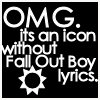 Black square icon with white text reading "OMG. its an icon without Fall Out Boy lyrics." and a white sunburst symbol below the text.