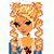 Pixelated character with blonde pigtails and blue eyes, wearing a blue top with red accents, next to bold red text reading 'HOTT STUFF BABY!' on white background.
