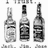 Static grayscale image of three bottle-shaped icons arranged horizontally, each with distinct label patterns and cap styles.